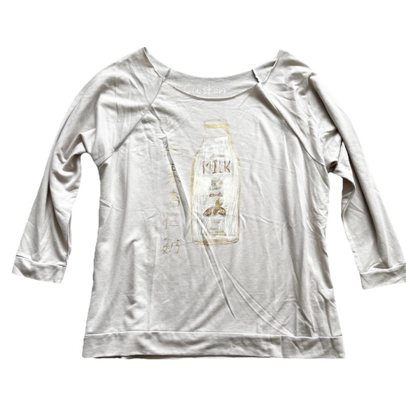 CUSTOM KETCHUP Cream “Almond Milk” Graphic Top Novelty Artsy Art to Wear Large - Picture 1 of 5